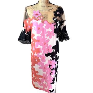 Maria Grazia Severi Women Floral Print Silk Elbow Sleeve Cocktail Dress Sz 10/46
